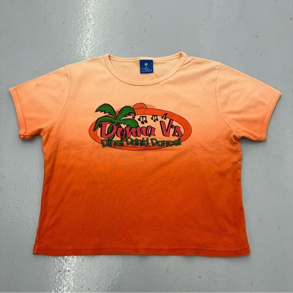 Y2K Orange Ombré Baby Tee Crop Donna V’s Dine Drink Dance Copa Banana - Picture 1 of 7